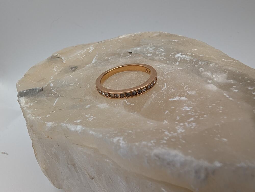 Swarovski Crystal Rose Gold Tone Half Eternity Band Ring Sz 6 3 gems missing